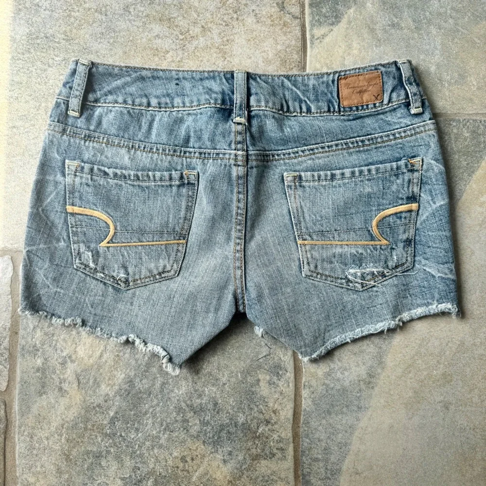 American Eagle Y2K Rhinestone Cut-Off Jean Distressed Bling Shorts‎ Women's 0